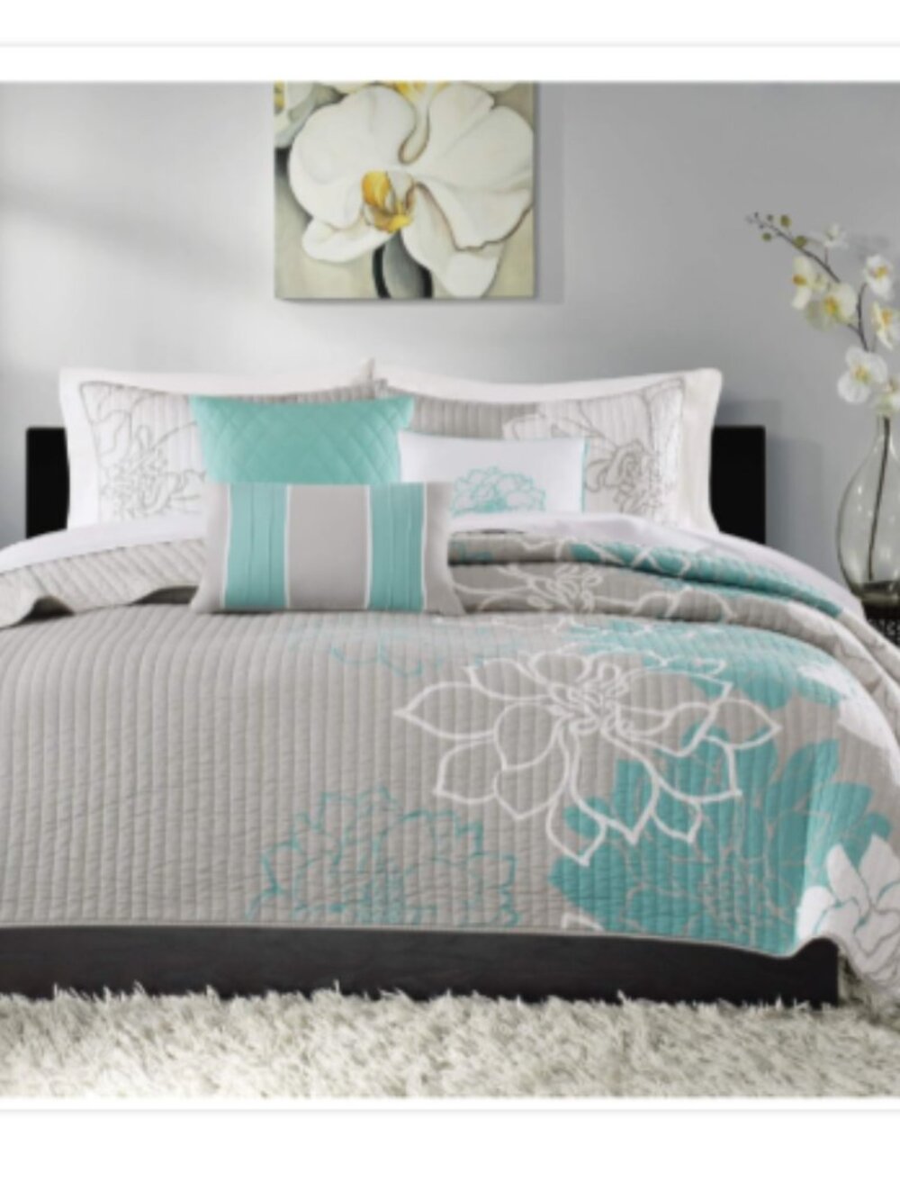6pc Queen Jane Floral Quilted Coverlet Set Aqua Blue - Madison Park: Cotton Sate